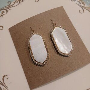 168- Mother of Pearl and Rhinestone Geometric Dangle Earrings